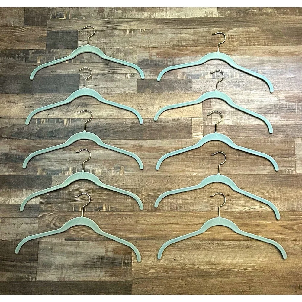 10-Pack Blue Velvet Flocked Non-Slip Clothes Hangers w/ Metal Hooks